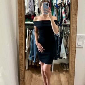 Olivaceous Black Off-Shoulder Mini Dress